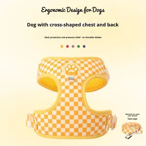 Checkered I-Shaped <b>Small</b> Dog Anti-Escape Decompression <b>Chest</b> & Back Harness Polyester Dog Harness - Product Image 3