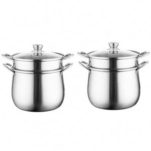 Olla para Sopa Clásica de Acero Inoxidable, de Gran Capacidad, con Doble Fondo Anti-Escaldaduras, Tapa de Vidrio, Apta para Inducción, para el Hogar - Product Image 1