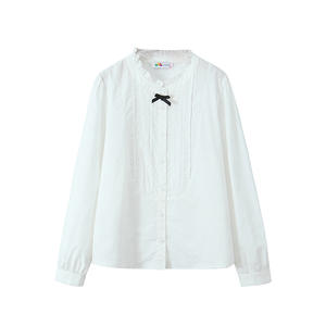 แฮปปี้ พลัสเสื้อเบลาส์คอระบายสีขาว ไซส์ใหญ่ ผ้าฝ้าย แขนยาว เสื้อเชิ้ตผู้หญิง สีพื้น สไตล์พรีปปี้ N8873 - Product Image 5