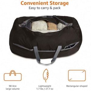 <b>Extra</b> <b>Large</b> Nylon Waterproof Duffel Bag Lightweight Foldable Black Travel Luggage with Custom <b>Printed</b> Logo and Zipper Closure - Product Image 3