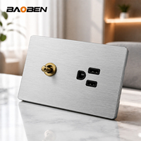 Interrupteur mural et prise de courant de la marque BAOBEN avec panneau en aluminium brossé, 16A, 250V, interrupteur à bascule et prise, pour usage domestique