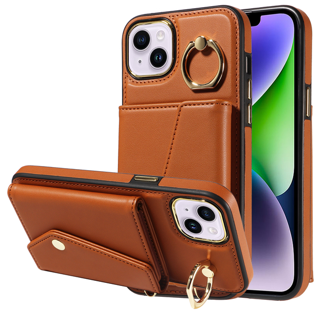 Accordion Crossbody Mobile Phone Case for iPhone 14 Plus, 7 Cards Wallet, RFID Blocking, Shockproof Ring Stand, 360 Protection