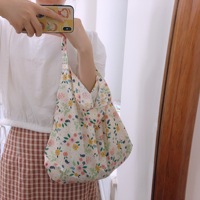 Tas Bunga Segar Manis Musim Panas, Tas Kanvas Katun Tipis untuk Wanita, Tas Bahu Gaya Santai Lembut dan Chic, Tas Tangan Kasual Sehari-hari