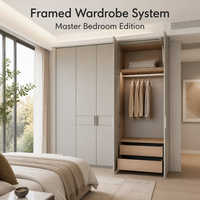 Armoire en cuir stratifié pour dressing, cadre de porte de placard en aluminium de luxe, cadre de lit, armoire à six portes 3-en-1 en tissu et cuir