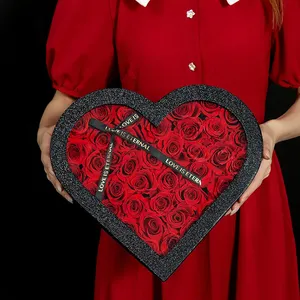 custom logo printing paper dry preserved love flower box luxury heart shape valentines day flower gift box