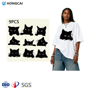 Nouvelle arrivée transfrontalière Hongcai Unique Adorable chat noir <span class=keywords><strong>Silhouette</strong></span> Logo encre blanche Durable <span class=keywords><strong>transfert</strong></span> de chaleur vêtements d'impression - Product Image 1