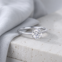 Bague en moissanite, argent sterling 925, ronde, 1 carat, solitaire à quatre griffes, bijoux de fiançailles, de mariage, cadeau pour femme