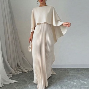 Nuovo solido manica lunga Midi plissettata abito da donna <span class=keywords><strong>abbigliamento</strong></span> - Product Image 1