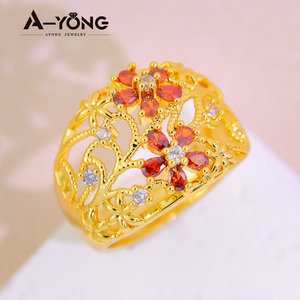 Bagues élégantes pour femmes, plaquées or 21 carats, avec fleurs tendance et zircon multicolores, cadeau idéal. - Product Image 5