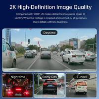 Caméra embarquée 2K UHD 3 canaux 3 objectifs avec caméras avant/arrière, WiFi, vision nocturne supérieure, surveillance de stationnement 24h/24, écran tactile IPS et enregistreur vidéo
