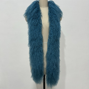 Customize Design Long Style Tibetan <strong>Lamb</strong> Natural Long Hair <strong>Curly</strong> Scarf Mongolian <strong>Lamb</strong> <strong>Fur</strong> Scarf - Product Image 5