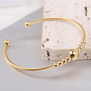 Bracelet en acier inoxydable avec perles rondes de 3 mm, symétrique, ouvrable, élastique, en acier titane, bijoux pour femmes, cadeau - Product Image 3