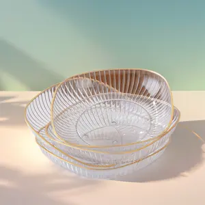 Light Luxury Transparent Fruit Plate Bone Dish Golden Edge Good-looking Dried Fruit Tray Fruit Plate Snack Dish