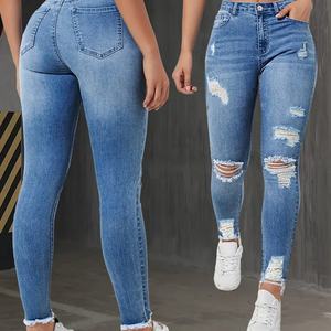 2025 Women's High-<b>Waisted</b> <b>Elastic</b> Stretch Ripped Skinny <b>Jeans</b> | New Vintage Eco-Friendly Blue Denim Pants - Product Image 5