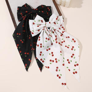 Nouvelle Pince à Cheveux Élégante pour Filles, Nœud Surdimensionné avec Long Ruban, Motif Cerises Fait Main, Accessoire de Coiffure Printanier pour Mariage - Product Image 2