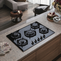 Table de cuisson à gaz encastrée à 5 brûleurs en verre trempé de 86cm Cuisinière domestique à économie de gaz en acier inoxydable approuvée CE