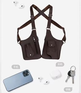 Men's Invisible Underarm Anti-theft Tactical Backpack with Multi-pocket Storage Pu <b>Material</b> Outdoor Use Mobile Phone Satchel PU - Product Image 4