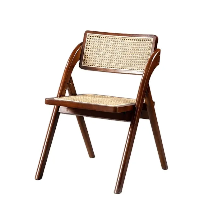 Vintage bahçe oturma odası kamışı olay Rattan hasır ahşap katlanır sandalye