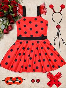 Set 8 Pezzi Costume Coccinella Rosso e Nero con Fascia per Capelli, Bacchetta Magica, Guanti, Orecchini e Maschera per Occhi per Feste <span class=keywords><strong>di</strong></span> Compleanno - Product Image 5