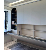 Lit armoire double intégré de style moderne Cadre en acier en bois de chêne massif Lit escamotable multifonctionnel caché avec rangement escamotable