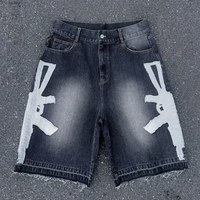 Shorts en Jean Baggy Bleus Homme Personnalisés Y2K Streetwear avec Broderie Applique Patchwork