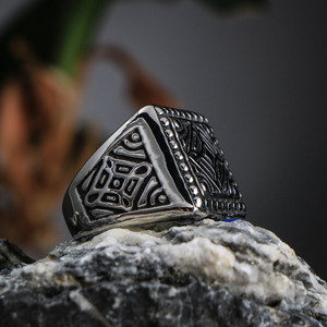 Men's Pyramid Titanium Steel <b>Ring</b> SA237 Retro Square Design Gift Jewelry - Product Image 1