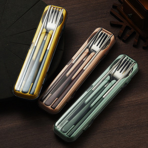 Stainless Steel Chopsticks Spoon Fork Set 3 Pieces Portable Cutlery Box Student Travel Utensils - Product Image 2