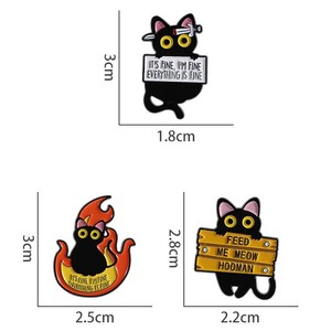 Broche de metal personalizado de esmalte suave con diseño de gato negro lindo y llama, insignia para ropa - Product Image 6