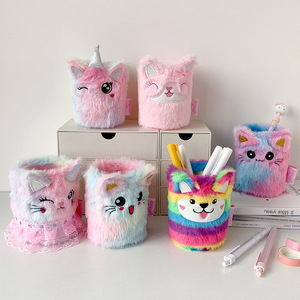 Kawaii cartone animato simpatico disegno animale <span class=keywords><strong>rosa</strong></span> Mini forma rotonda soffice portapenne da scrivania peluche per le ragazze - Product Image 2