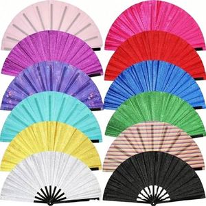 Custom Kung Fu Fan Party Use Big Clack Large 33cm Customized Logo Pride Large Rave Rainbow Clack Bamboo <b>Hand</b> Fans - Product Image 5