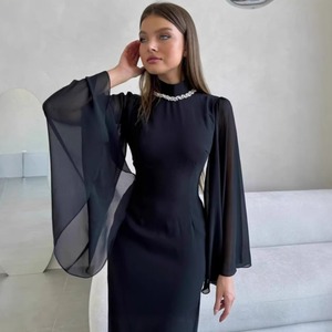 Nuovo Abito Lungo Estivo 2026 all'Ingrosso con Perle e Rete, Stile Francese Chic ed Elegante, Nero a Vita Alta con Maniche Svasate, per Feste - Product Image 3