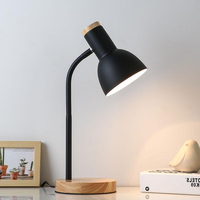 Lampe de bureau nordique simple avec base en bois et métal et col de cygne flexible, lampe de table E27 pour chambre à coucher, éclairage moderne