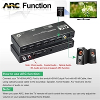Commutateur HDMI JustLink 4K 4x2, séparateur 4 entrées 2 sorties avec ARC R/L 3,5 mm Aux Coaxial SPDIF Extracteur audio