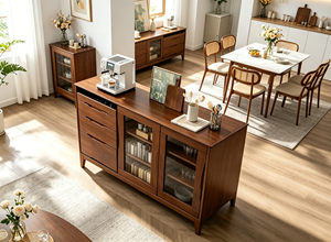 Modern Solid Wood Storage Cabinet with Glass Doors 3 Shelves Midcentury Design for Living Room Home Furniture - Product Image 6