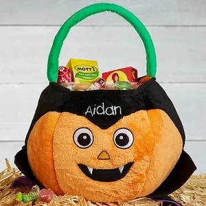 Wholesale Halloween Gift Basket Party Decoration Kids Toys Bag Name Treat Tote Plush Pumpkin Halloween Bucket