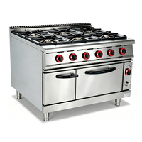 Cuisinière professionnelle à gaz 6 brûleurs avec four et plancha, en acier inoxydable, facile à nettoyer, équipement de cuisson autonome