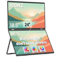 Moniteur portable double 18,5 pouces FHD 1080P 100Hz avec dalle IPS mate, haut-parleurs intégrés, extension d'écran pour ordinateur portable compatible Windows et Mac