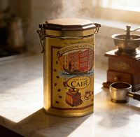 Boîte en fer blanc octogonale hermétique JH Deft Design de qualité supérieure pour café, thé, bonbons et caramels, avec couvercle à charnière, emballage artisanal imprimé offset