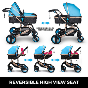 Poussette Bébé Pliable Certifiée EN avec Siège Auto et Système de Voyage 3-en-1, Châssis en Alliage d'Aluminium Doré, Meilleure Vente - Product Image 3