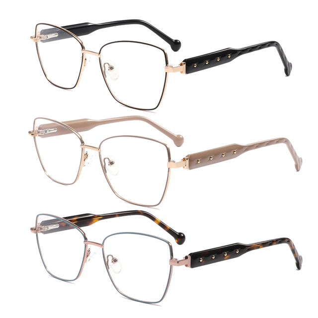Wholesale High Quality Solid Fashionable Cat-eye Full-Rim Metal Prescription Eyeglass Frames for Women Adults Daily Wear LE6596
