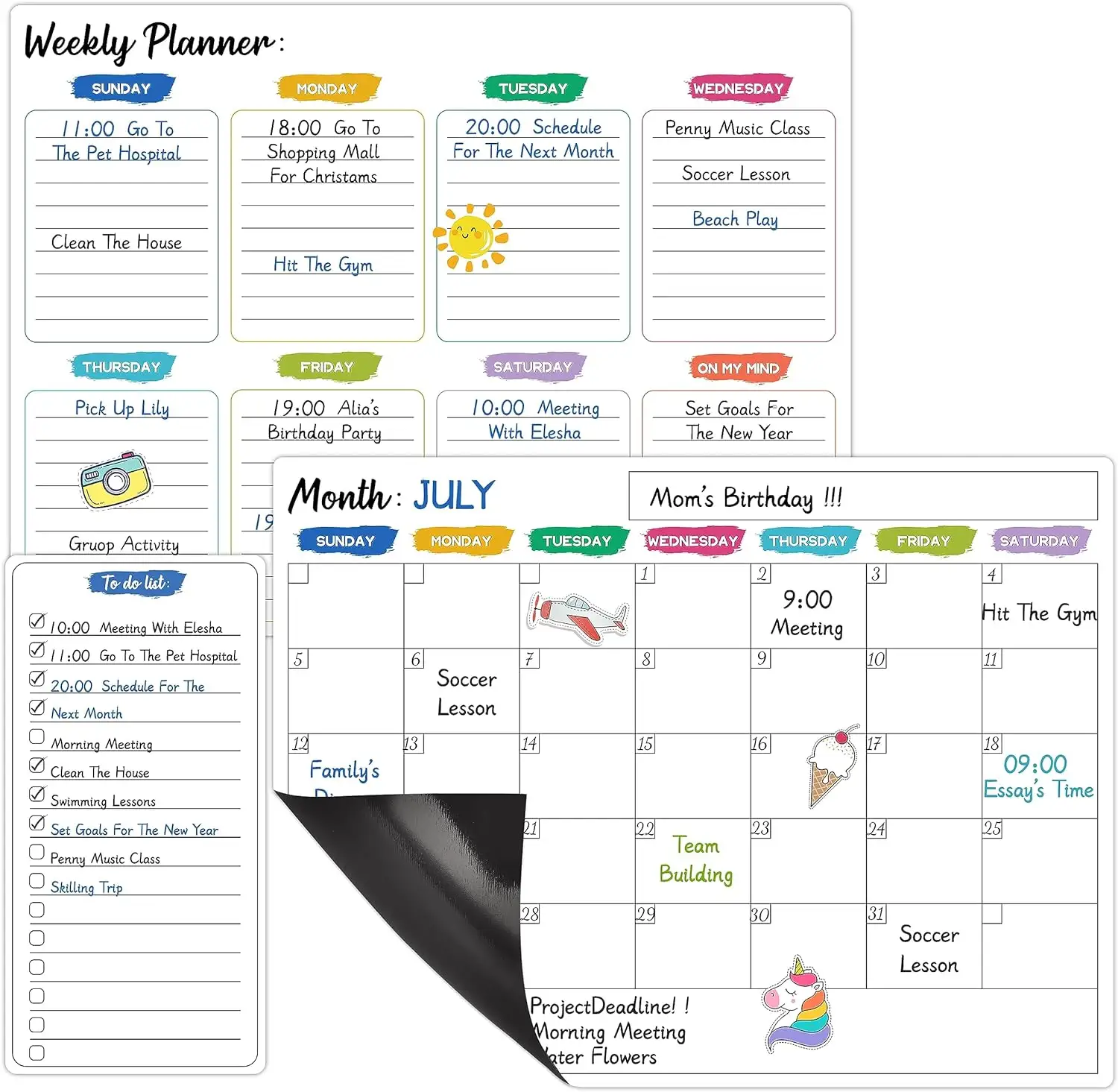 Magnetic Dry Erase Calendar Set für Kühlschrank und Wand, 3-teiliger magnetischer Whiteboard-Kalender-Monats-und Wochen planer, To-Do-Liste