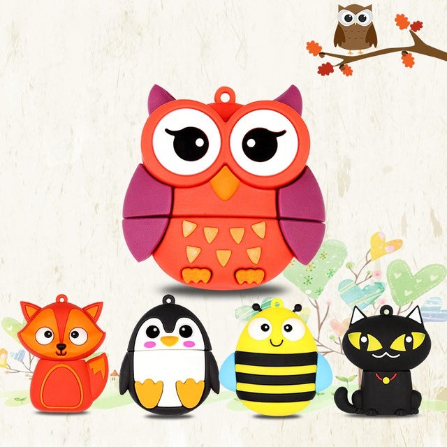 2026 Cartoon Animal USB2.0 Flash Drive 8GB 16GB 32GB 64GB 128GB Pendrive USB Stick Penguin Owl Fox Bee Gift USB Flash Drive