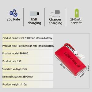 공장 2800mAh 리튬 7.4v 25c 리포 903480 배터리 장난감 스피드보트 RC 보트 고급 배터리 요트용 - Product Image 2