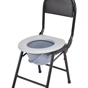 Foldable Commode <b>Chair</b> With Toilet Seat For Elderly And Pregnant Women Portable Health Care Use <b>Round</b> Black - Product Image 1