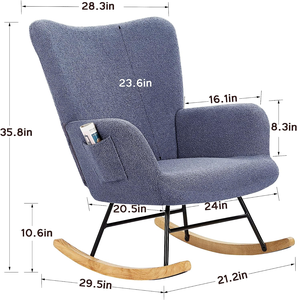 TOSEE Hot Selling Chaise berçante de salon rembourrée en tissu de velours avec cadre en acier et pieds en bois - Product Image 2