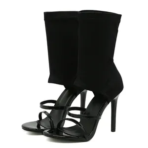 Botas Sexy de Primavera e Outono com Salto Alto para Mulheres, Sandálias de Moda com Bico Aberto e Tira no Tornozelo, Super Altas de 8CM em Borracha - Product Image 1