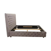 Cadre de lit Queen King Size Cadre de lit rembourré en velours de luxe avec boutons tuftés pour meubles de chambre à coucher