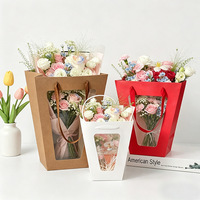 Sac cadeau Shaher pour bouquet de fleurs blanches avec fenêtre transparente, poignée en corde de coton, fait main, multi-tailles, emballage pour fleuriste, mode mariage