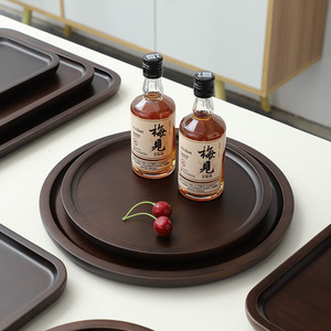Bamboo Serving <b>Trays</b> Walnut Color Rectangular Round Multifunctional Tea <b>Snack</b> Plate Residential Use Lacquered Finish - Product Image 4