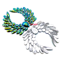Ailes d'ange brillantes forme Hot Fix strass Applique fer sur vert AB résine garniture Patch pour Costumes de carnaval bricolage tissu artisanat